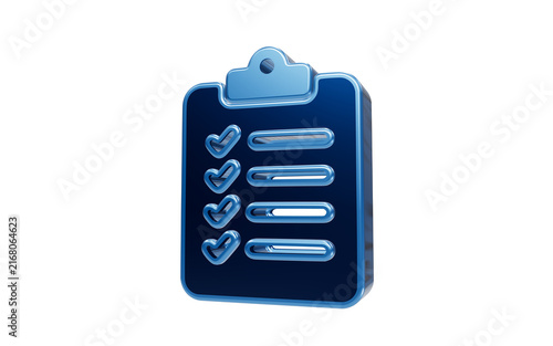Clipboard with Checklist: A glossy blue clipboard displays a completed checklist, symbolizing organization, tasks, and productivity.
