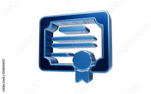Shiny Blue Certificate Icon: A sleek, metallic blue icon representing a certificate of achievement, rendered in a 3D style.