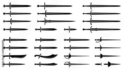 Bild auf Leinwand Collection of Historical and Fantasy Swords Silhouettes