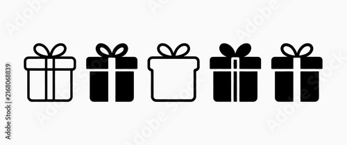 Five Black and White Gift Boxes Arranged in a Row