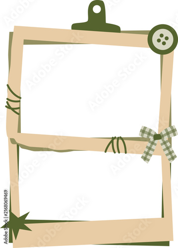 Photocard Scrapbook Frame for Vintage Collage, Memory Journal, Photo Album, Journaling, and Creative Paper Craft Design. Vector Isolated.