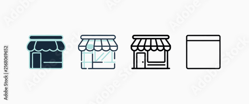 Storefront Icons Set with Awnings and Shopfronts