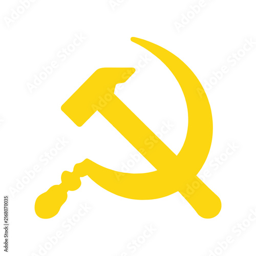 Yellow Hammer and Sickle Symbol on White Background