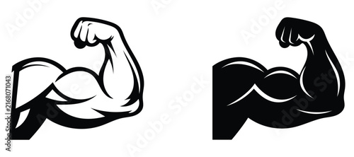 фотографія Muscular arm flexing powerful bicep gym icons