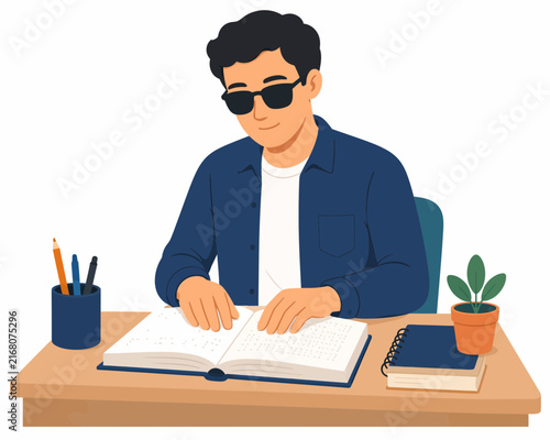 Blind Man Reading Braille