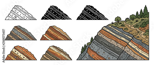 Layered Rock Formation Cross-Section Illustration