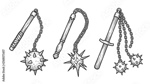 Medieval Flail Weapons Isolated