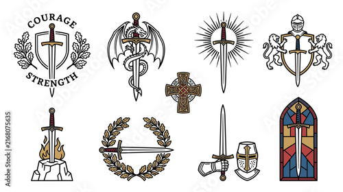 Medieval Sword Emblems and Crests Vector Graphics