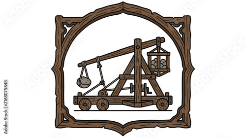 Medieval siege engine icon with stones