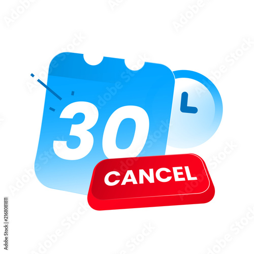 Calendar with clock and cancel button vector illustration representing the ability to cancel a subscription anytime, flexible subscription management, service cancellation, and recurring plan control