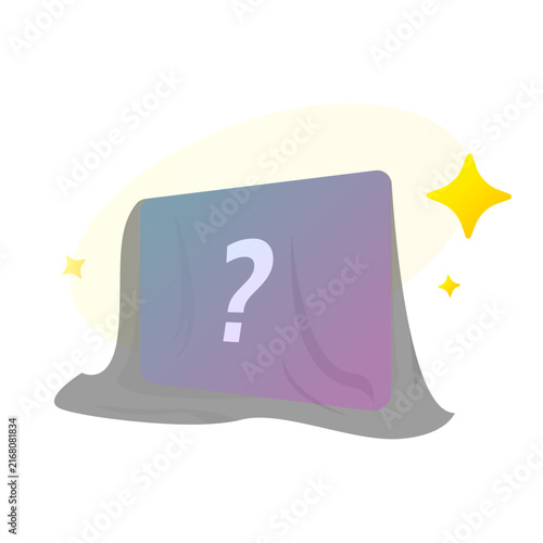 Coming soon interface concept with a covered screen and question mark, symbolizing an upcoming feature, unreleased content, hidden information, product launch, or future UI update
