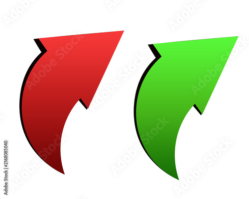 Red and Green Gradient Curved Arrow Set with Modern Shadow Effect, Modern Red and Green Upward Arrow Graphic Design Collection