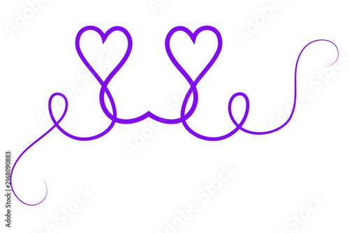 Obraz na plátne Two entwined purple hearts formed from a single continuous line during a romanti