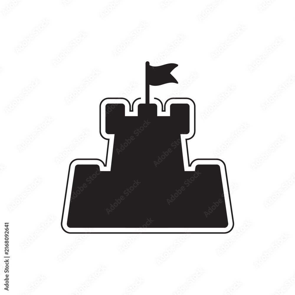 Obraz premium Black Castle Icon, Fortress Vector Symbol, Medieval Tower Sign, Building Design Element, Outline graphic for Website and Logo Design