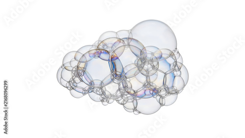 Cluster Transparent Soap Bubbles Isolated on White Background