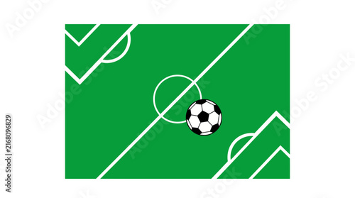 Soccer ball on a green field with white lines, representing a strategic sports play and game strategy