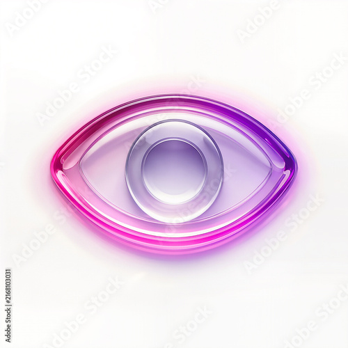 Minimalist Glassmorphism Human Eye Icon with Neon Pink and Purple Glow