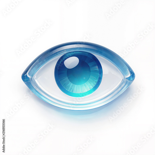 Futuristic Glossy Glass Human Eye Icon with Deep Blue Iris