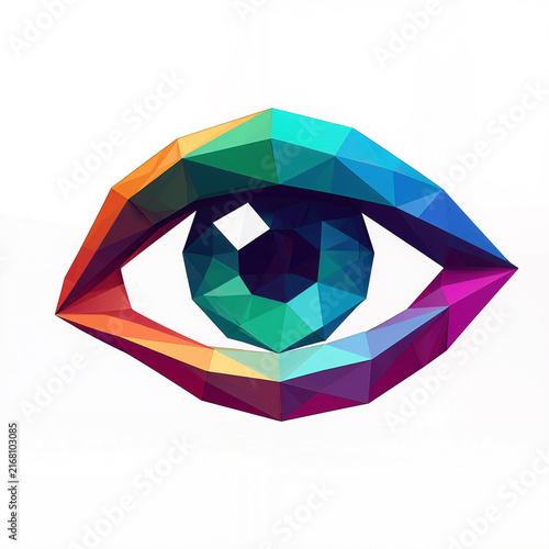 Abstract Low Poly Geometric Human Eye Vector with Rainbow Facets