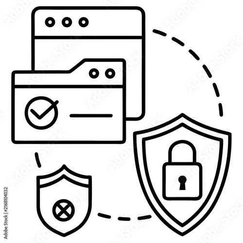 Data security concept with server protection and access control line icons