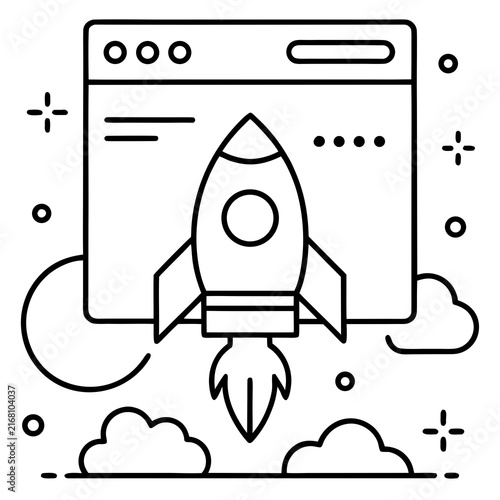 Rocket launching from a computer screen representing digital startup or business growth