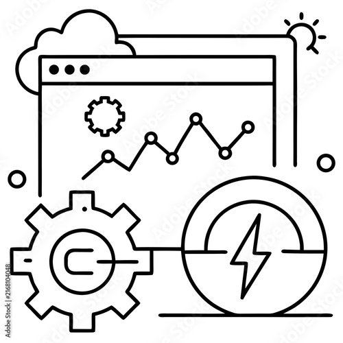 Data analysis concept with cloud computing and electrical energy elements illustration