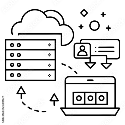 Data transfer from server to cloud and laptop in linear style
