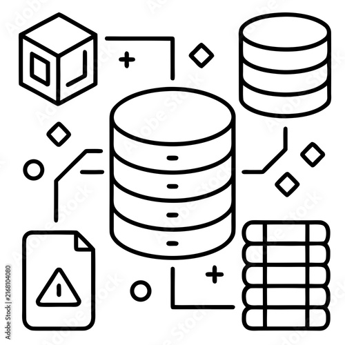 Data storage and management concept with line art icons and connections