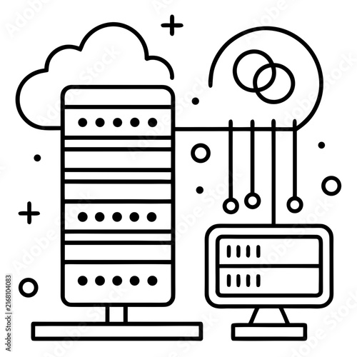Data servers connected to the cloud with network lines in a linear style