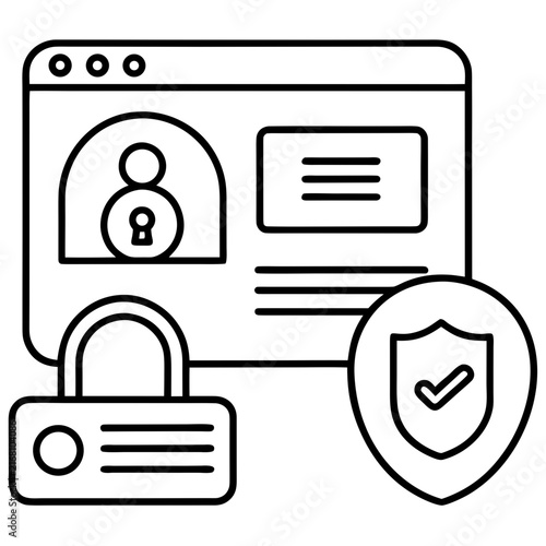 Digital security concept with padlock shield and user profile on screen