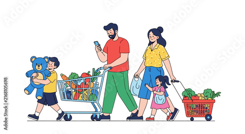 Flat vector illustration of a happy young woman smiling while standing against a white background, featuring casual clothing and a minimalist design style for business or lifestyle use.