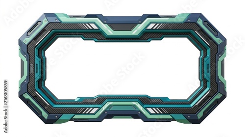 Futuristic Teal And Dark Grey Metallic Technology Border Frame Isolated On A White Background