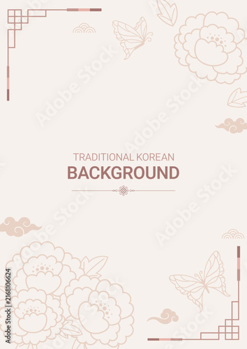 Background featuring traditional Korean patterns. Poster template with the feel of classical Korean art.