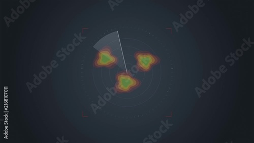 Abstract animated storm cells shown by radar reflectivity drawn as amber and orange lines and shapes on a deep dark background. Seamless looping 4K motion graphics video with free space for text, idea