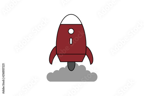Flat Design Red Rocket Ship Launching Illustration for Startup Concept