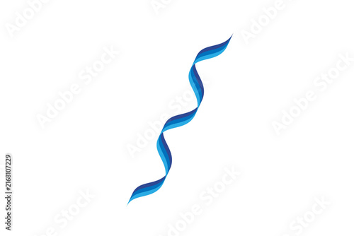 Abstract Blue Wavy Ribbon Spiral Design Element on White Background