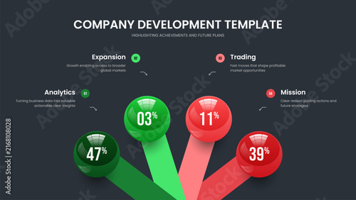 Company Development Slide Template Vector Illustration. Corporate Briefing 4 Option Chart Slideshow Layout. Educational Innovation Four Element Diagram Presentation Design.