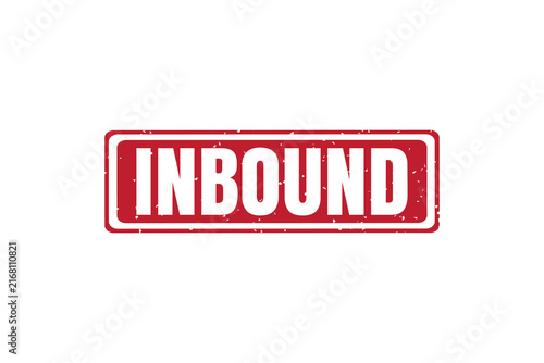 Red rectangular rubber stamp with the word inbound in white capital letters featuring a distressed grunge texture on a white background surface isolated on a transparent background