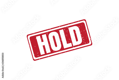 A rectangular red rubber stamp with the word hold written in bold white capital letters on a white background, for document processing isolated on a transparent background