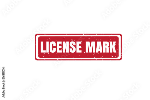 A rectangular red rubber stamp with a distressed texture containing the white text license mark, isolated on a solid black background isolated on a transparent background