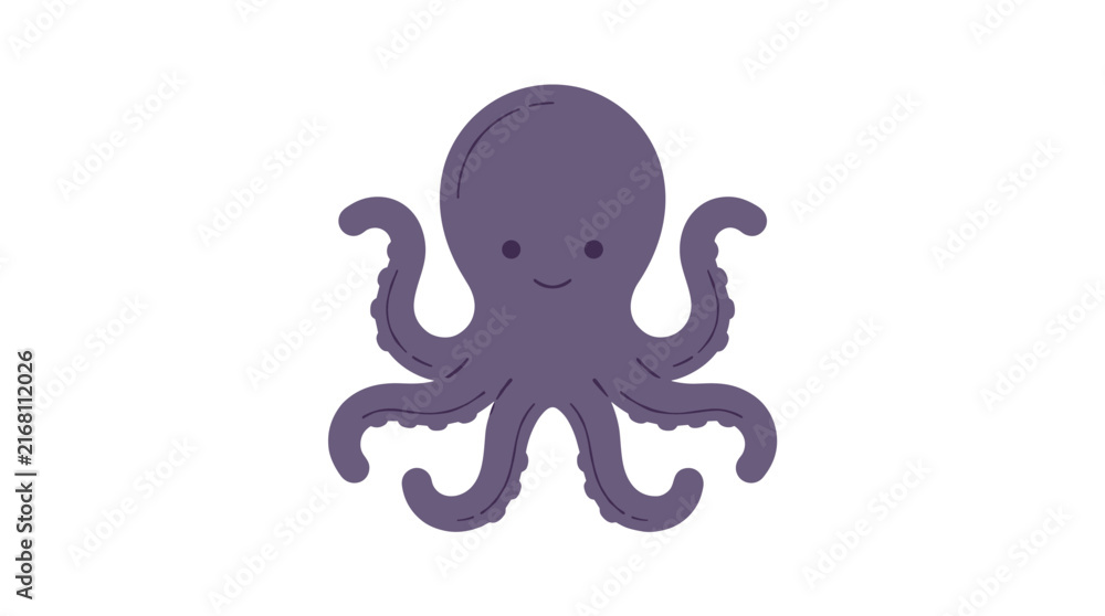 Fototapeta premium A cute, simple purple octopus vector illustration. Perfect for children's designs, nursery decor, marine life projects, educational materials, and playful branding themes.