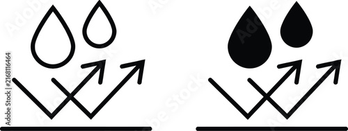 Water droplet and deflection arrows black and white line illustration