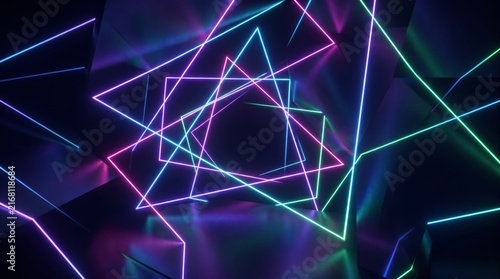 Abstract geometric background neon light lining