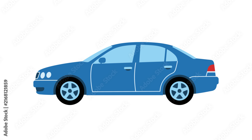 Fototapeta premium Isolated blue sedan car simple flat illustration