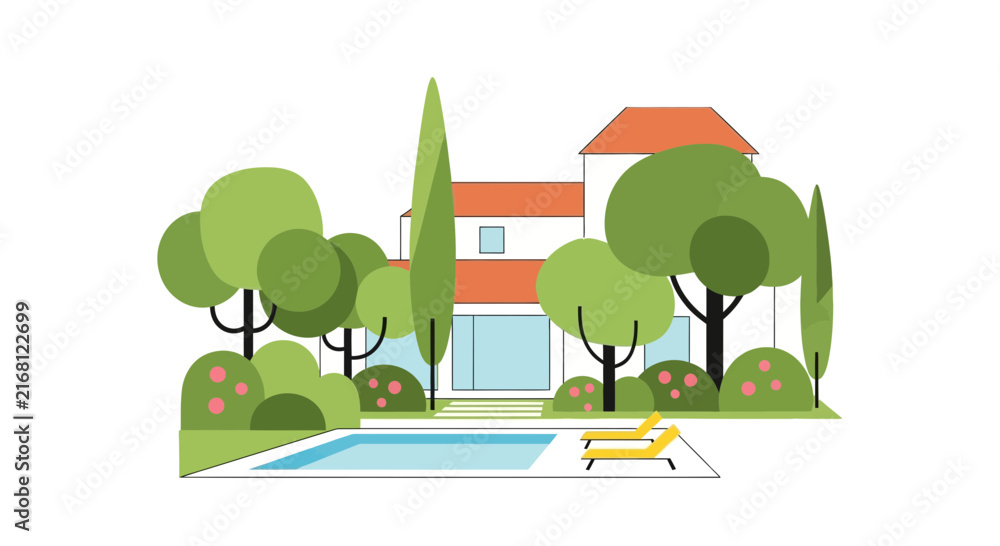 Fototapeta premium Modern House with Swimming Pool and Garden