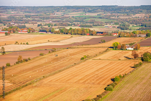 Bild auf Leinwand Aerial view ata patchwork rural fields at autumn