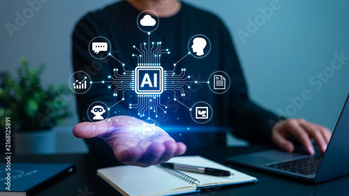 Canvastavla Artificial intelligence core hub interface held in open hand.
