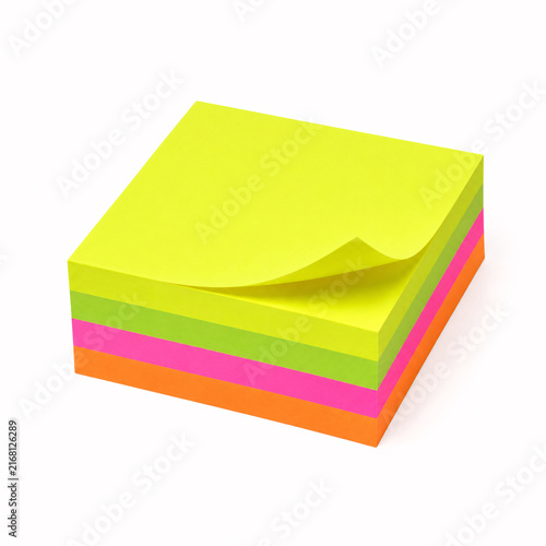 Stack of colorful yellow, pink, green, and orange sticky notes
