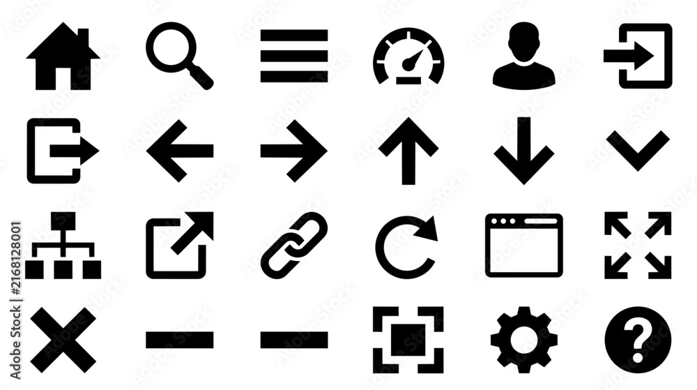 Fototapeta premium Website Navigation Icons Black Minimalist Vector Collection for Web Design Browsing and User Interfaces