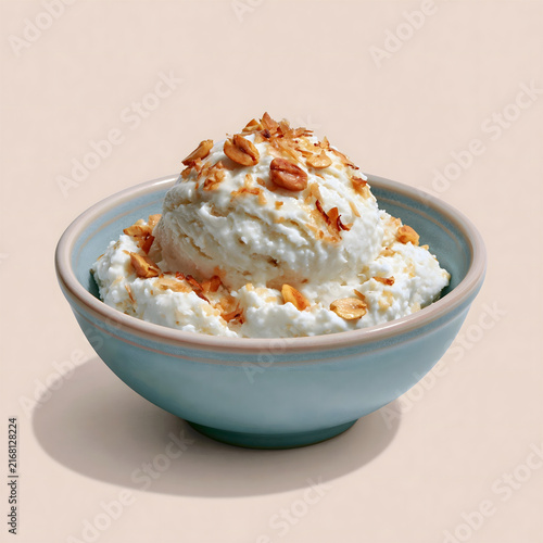 Indulge in a Creamy Delight: A Bowl of Flavorful Almond Ice Cream Topped with Crispy Nuts Perfect for a Refreshing Treat